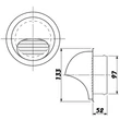 Kép 3/4 - Fém szellőzőrács esővédő előlappal, csőcsonkkal 100 mm 