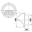 Kép 3/4 - Fém szellőzőrács esővédő előlappal, csőcsonkkal 125 mm