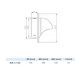 Kép 3/4 - Fém szellőzőrács esővédő előlappal, csőcsonkkal 160 mm