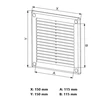 Kép 3/3 - Műanyag szellőzőrács rovarhálóval 150x150 mm