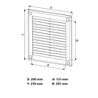 Kép 2/3 - Műanyag szellőzőrács rovarhálóval, barna 200x250 mm