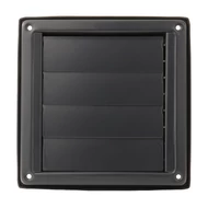 fekete rozsdamentes acél szellőzőrács gravitációs zsaluval, 180x180 mm / Ø 150 mm