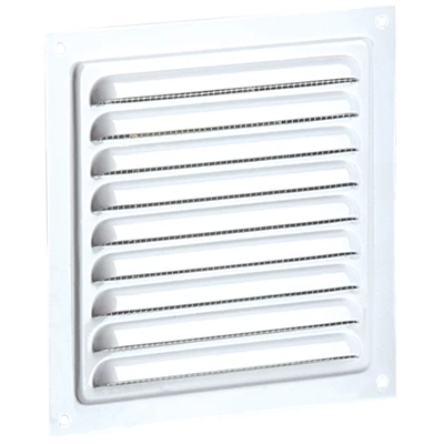 Fehér fém szellőzőrács rovarhálóval 150x150 mm