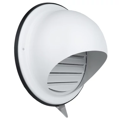 Fém szellőzőrács esővédő előlappal, csőcsonkkal 150 mm fehér