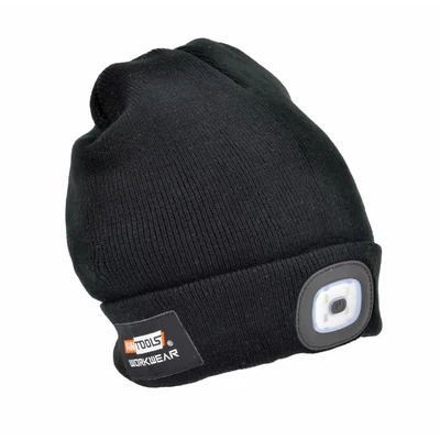 FEKETE USB ÚJRATÖLTHETŐ LED BEANIE SAPKA 120lm